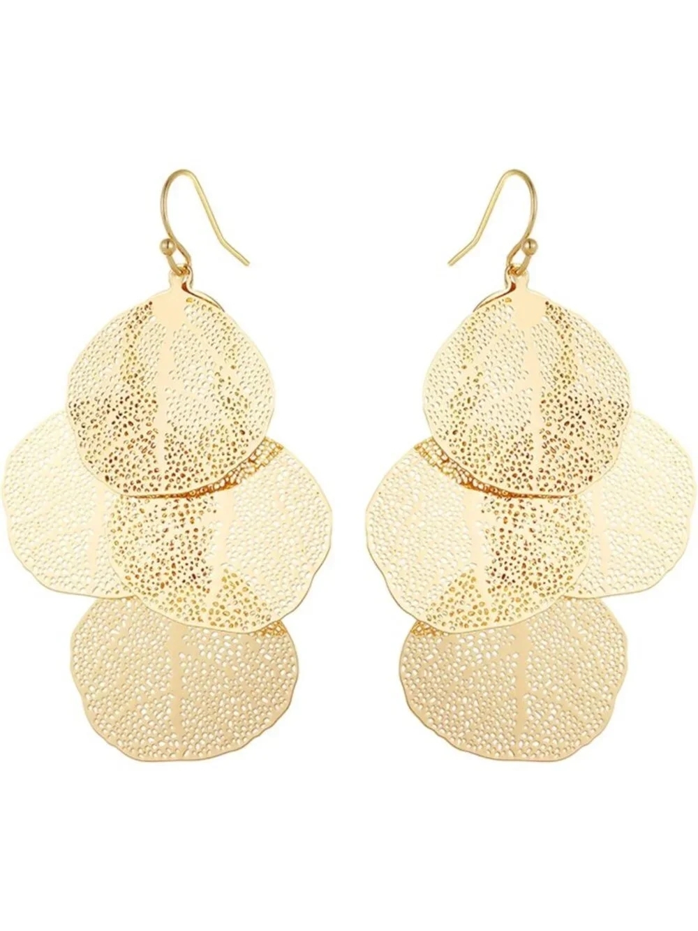 Handcrafted Bohemian Leaf Chandelier Earrings - 14K Gold Plated, Lightweight